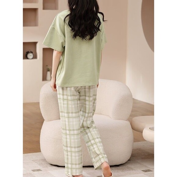 100% Cotton Women’s Pajama Set 2Pcs Short Sleeve Pullover Top Sleepwear Loungewe - Picture 6 of 10